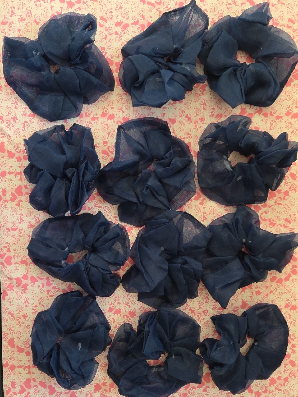 Sheer Navy Hair Scrunchies - Set of 12